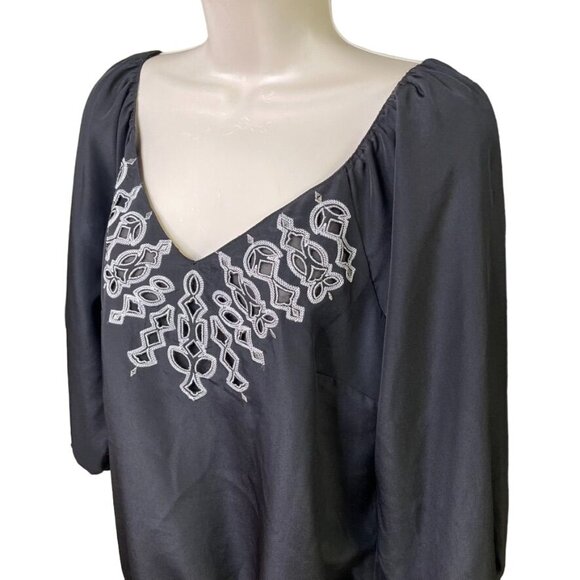 Womens Black Blouse White House Black Market Blouse Sheer Top Size M u - Picture 2 of 8